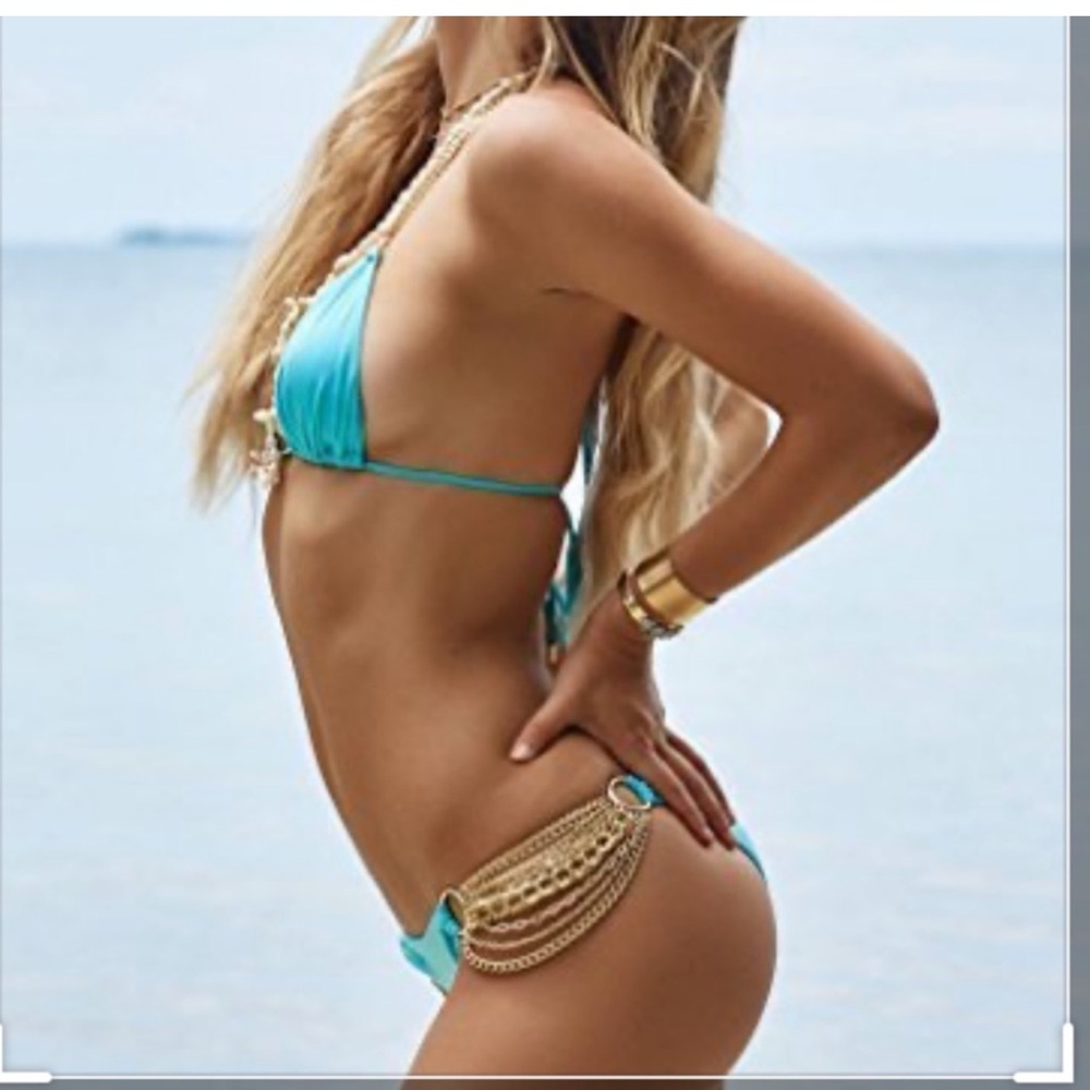 NWT beach bunny bikini ball and chain aqua color L set - Picture 7 of 12
